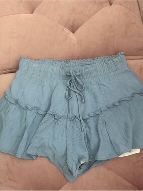 Altar'd State Light Blue Ruffle Tie-Waist Shorts
